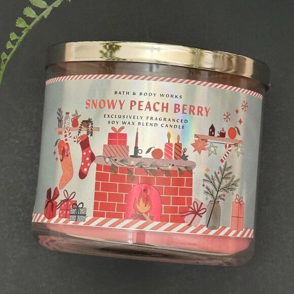 BBW Snowy Peach Berry Bath & Body Works 3 Wick Candle - Picture 5 of 10